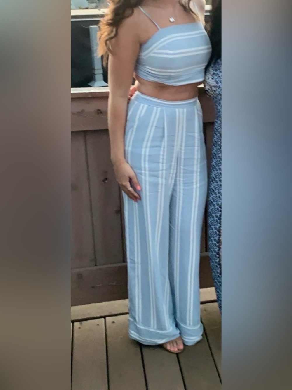Lulus Coastal Living Light Blue And White Striped Two-piece Jumpsuit - Size XS